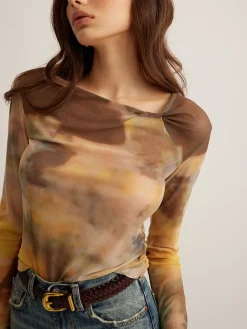 Sale Tye Dye Printed Mesh Blouse Blouses & Shirts|Tops