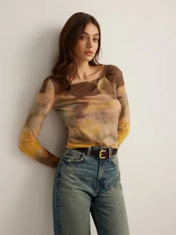 Sale Tye Dye Printed Mesh Blouse Blouses & Shirts|Tops