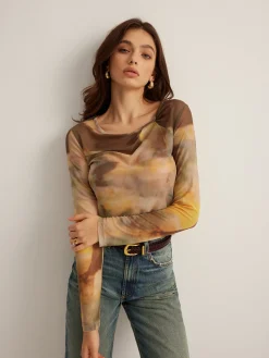 Sale Tye Dye Printed Mesh Blouse Blouses & Shirts|Tops