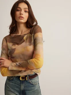 Sale Tye Dye Printed Mesh Blouse Blouses & Shirts|Tops