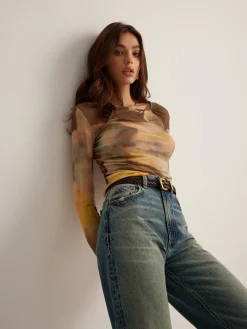 Sale Tye Dye Printed Mesh Blouse Blouses & Shirts|Tops