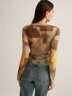 Sale Tye Dye Printed Mesh Blouse Blouses & Shirts|Tops