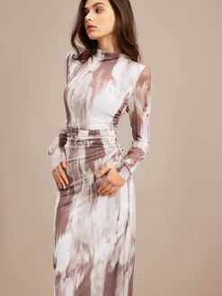 Best Tye Dye Printed Mesh Dress Without Belt Casual Dresses|Work Dresses