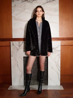 Online Ultra Warm Draped Faux Fur Coat Outerwear|Coats