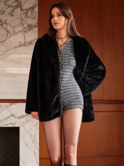 Online Ultra Warm Draped Faux Fur Coat Outerwear|Coats