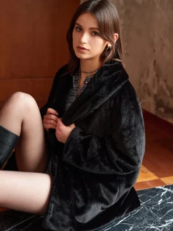 Online Ultra Warm Draped Faux Fur Coat Outerwear|Coats