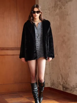 Online Ultra Warm Draped Faux Fur Coat Outerwear|Coats