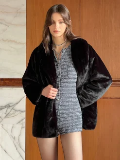Online Ultra Warm Draped Faux Fur Coat Outerwear|Coats