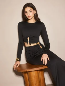 Discount U-Ring Cutout Crop Skirt Set Skirt Sets|Long Sleeve Sets