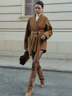 Utility Belted Tweed Coat Outerwear|Coats