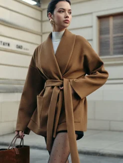 Utility Belted Tweed Coat Outerwear|Coats