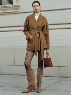 Utility Belted Tweed Coat Outerwear|Coats