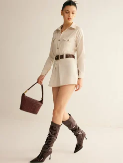 Utility Button Belted Suit Dress Casual Dresses|Short Dresses