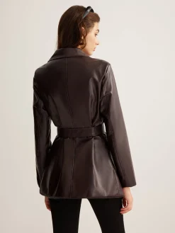 Discount Utility PU Leather Belted Jacket Outerwear|Jackets