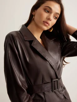 Discount Utility PU Leather Belted Jacket Outerwear|Jackets