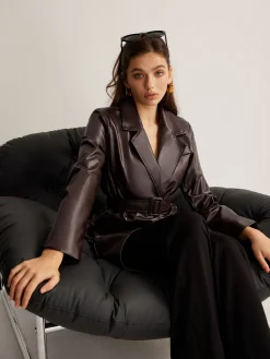 Discount Utility PU Leather Belted Jacket Outerwear|Jackets