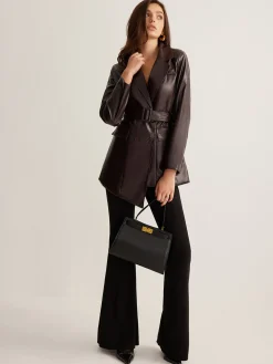 Discount Utility PU Leather Belted Jacket Outerwear|Jackets