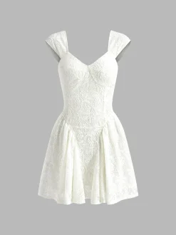 Best Vacation Lace Semi-Sheer Short Dress White Dresses|Vacation Dresses