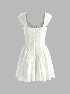 Best Vacation Lace Semi-Sheer Short Dress White Dresses|Vacation Dresses