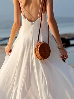 Best Vacay V-Neck Backless Cami Long Dress White Dresses|Vacation Dresses