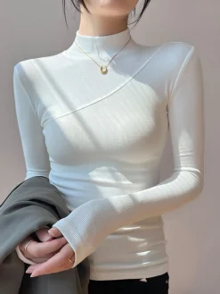New Vanilla Mock Neck Long Sleeve Top Sweater Tops|T-shirts
