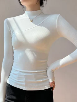 New Vanilla Mock Neck Long Sleeve Top Sweater Tops|T-shirts