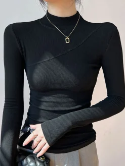 New Vanilla Mock Neck Long Sleeve Top Sweater Tops|T-shirts