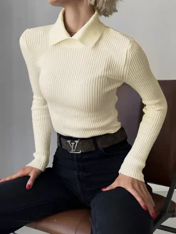 Discount Vanilla Polo Long Sleeve Knit Top Sweater Tops|Sweaters & Cardigans