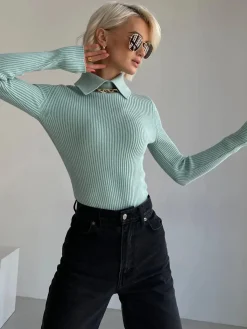Discount Vanilla Polo Long Sleeve Knit Top Sweater Tops|Sweaters & Cardigans