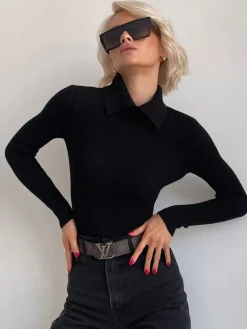 Discount Vanilla Polo Long Sleeve Knit Top Sweater Tops|Sweaters & Cardigans