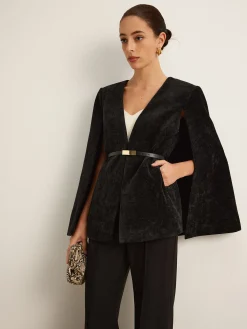 Discount Velvet Belted Cloak Outerwear|Outerwear