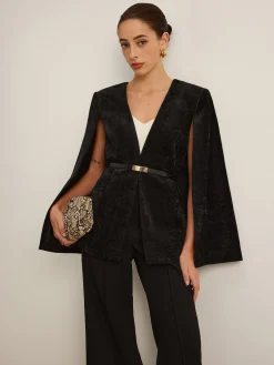 Discount Velvet Belted Cloak Outerwear|Outerwear