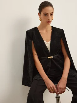 Discount Velvet Belted Cloak Outerwear|Outerwear