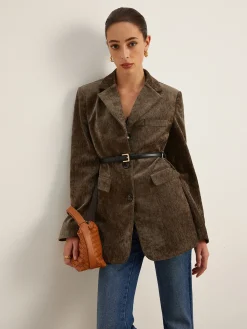 Outlet Velvet Button Blazer With Belt Blazers|Outerwear
