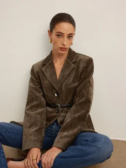 Outlet Velvet Button Blazer With Belt Blazers|Outerwear