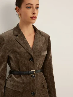 Outlet Velvet Button Blazer With Belt Blazers|Outerwear