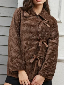 Velvet Button Bow Coat Outerwear|Coats