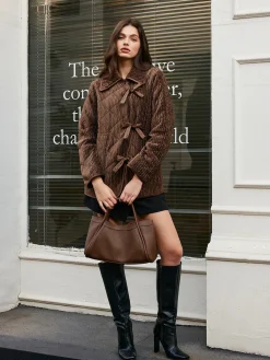 Velvet Button Bow Coat Outerwear|Coats