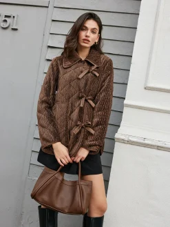 Velvet Button Bow Coat Outerwear|Coats