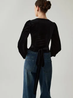 New Velvet Buttoned V-neck Long Sleeve Crop Top Crop Tops|Blouses & Shirts