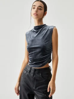 Discount Velvet Draped Mock Neck Sleeveless Crop Top Crop Tops|T-shirts