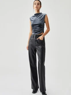 Discount Velvet Draped Mock Neck Sleeveless Crop Top Crop Tops|T-shirts