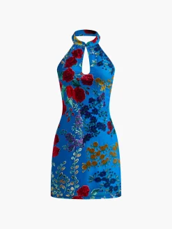 Discount Velvet Jacquard Backless Halter Dress Casual Dresses|Summer Dresses