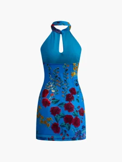 Discount Velvet Jacquard Backless Halter Dress Casual Dresses|Summer Dresses