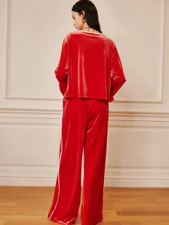 Sale Velvet Lace Up Draped Pants Set Pants Sets|Long Sleeve Sets