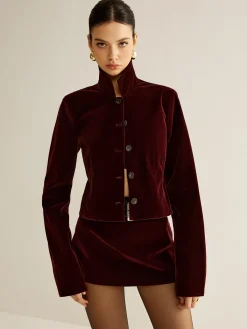 Online Velvet Lapel Short Blazer Outerwear|Blazers