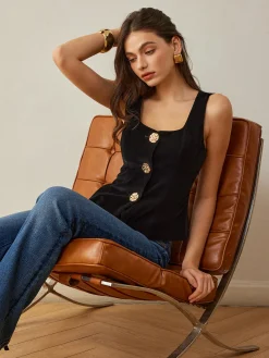 Hot Velvet Metal-Button Vest Outerwear|Vests