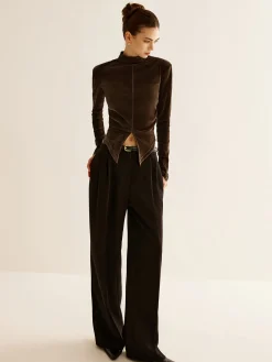 Online Velvet Mock-Neck Slit T-Shirt T-shirts|Tops