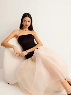 Clearance Velvet Panel Mesh Tube Dress Cocktail & Party Dresses|Long Dresses