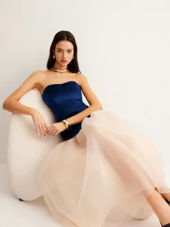 Clearance Velvet Panel Mesh Tube Dress Cocktail & Party Dresses|Long Dresses